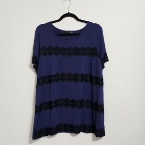 Elegant Navy and Black Lace Blouse